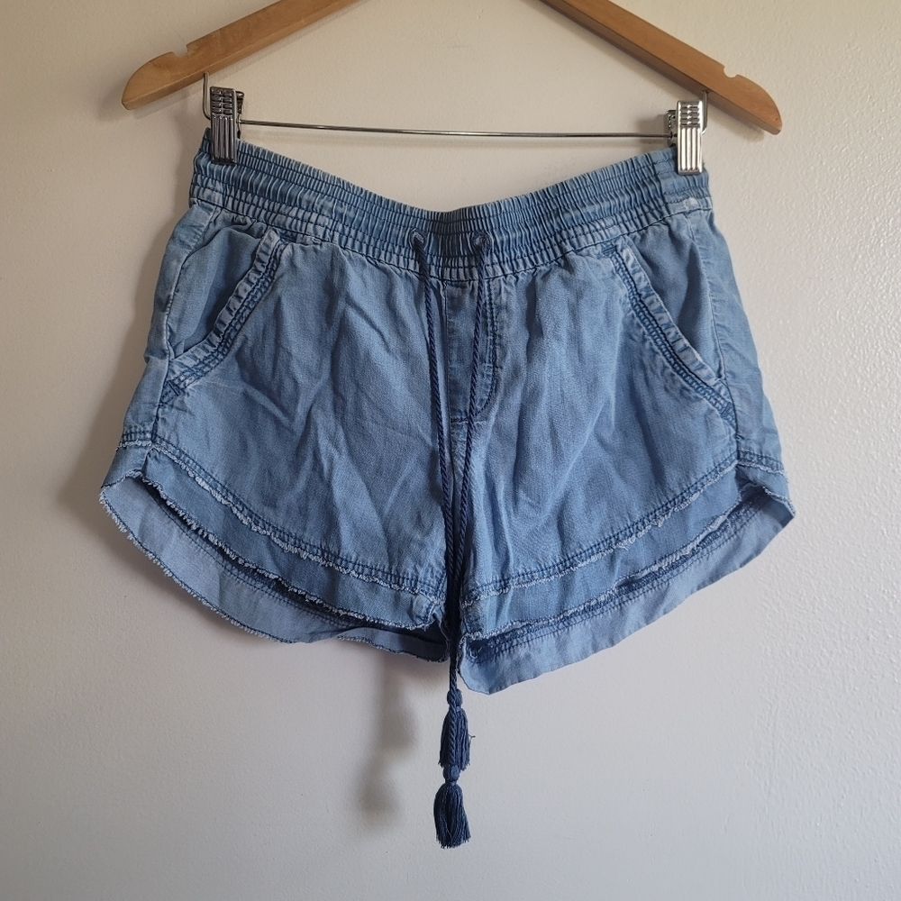 Ann Taylor Loft, Chambray Drawstring Shorts, Blue, Size XS